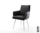 Chaise-de-salle-à-manger Heira-Flex avec accoudoirs cuir de vache noir 4 pieds coniques acier inoxydable brossé ressorts ensachés 5